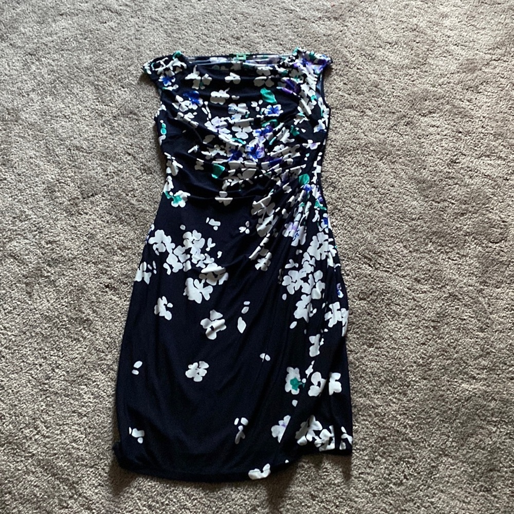 Lauren Ralph Lauren Ruched Floral Print Cap Sleeve Dress SIZE 8